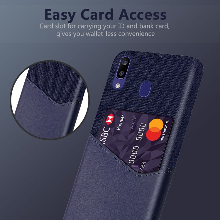 For Samsung Galaxy M10s Cloth Texture PC + PU Leather Back Cover Shockproof Case with Card Slot