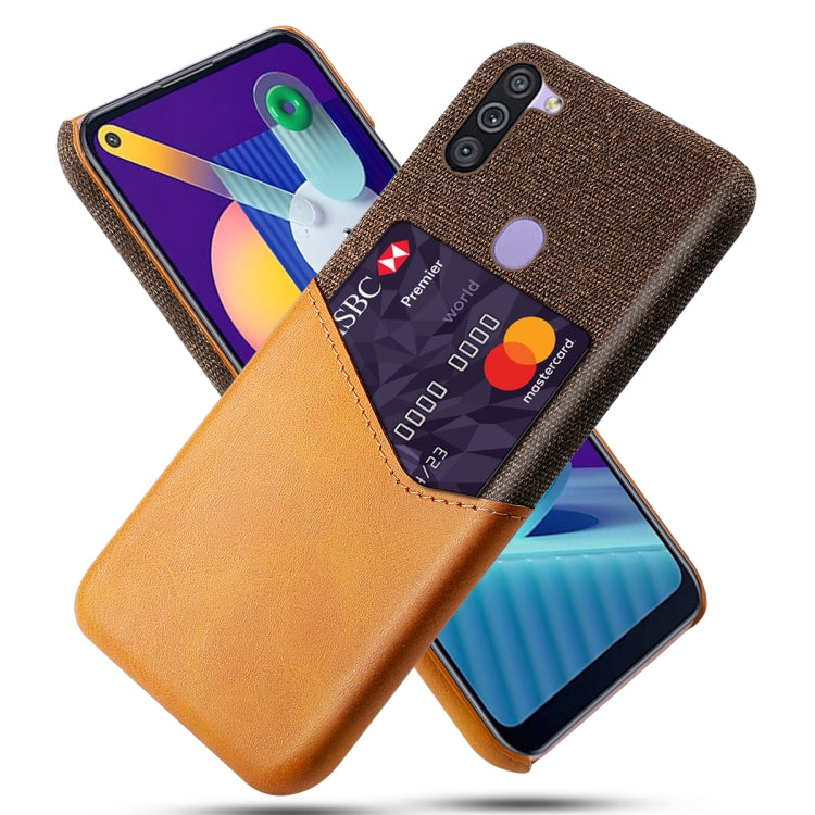 For Samsung Galaxy M11 Cloth Texture PC + PU Leather Back Cover Shockproof Case with Card Slot