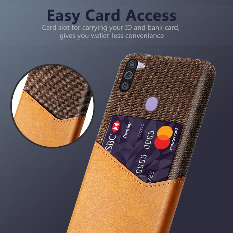 For Samsung Galaxy M11 Cloth Texture PC + PU Leather Back Cover Shockproof Case with Card Slot