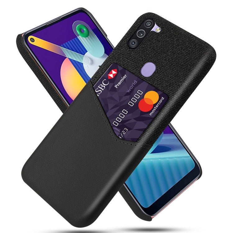 For Samsung Galaxy M11 Cloth Texture PC + PU Leather Back Cover Shockproof Case with Card Slot
