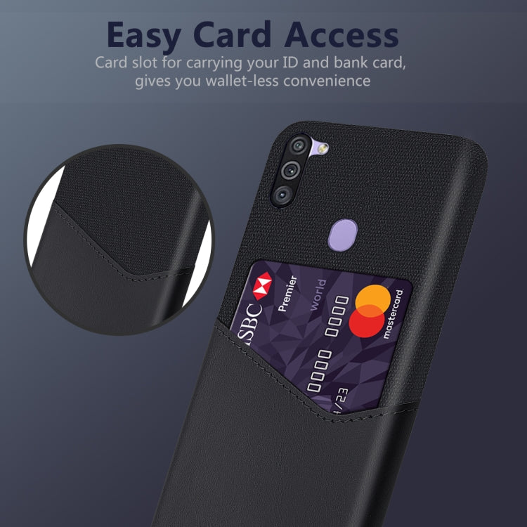 For Samsung Galaxy M11 Cloth Texture PC + PU Leather Back Cover Shockproof Case with Card Slot