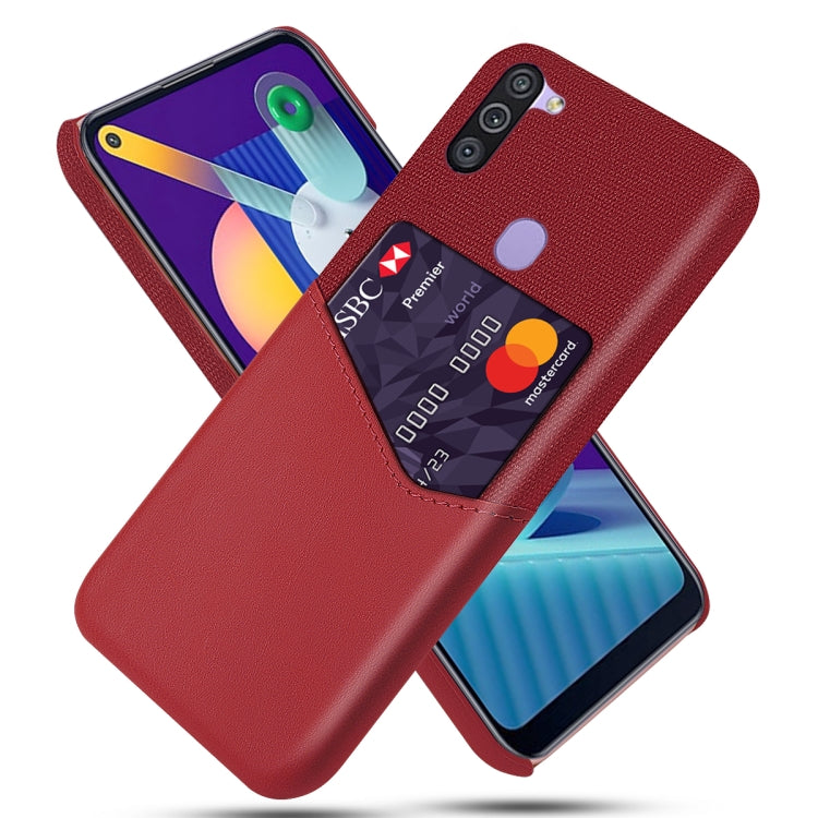 For Samsung Galaxy M11 Cloth Texture PC + PU Leather Back Cover Shockproof Case with Card Slot