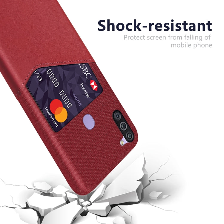 For Samsung Galaxy M11 Cloth Texture PC + PU Leather Back Cover Shockproof Case with Card Slot