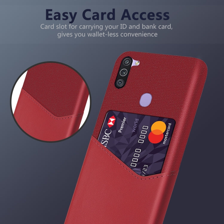For Samsung Galaxy M11 Cloth Texture PC + PU Leather Back Cover Shockproof Case with Card Slot