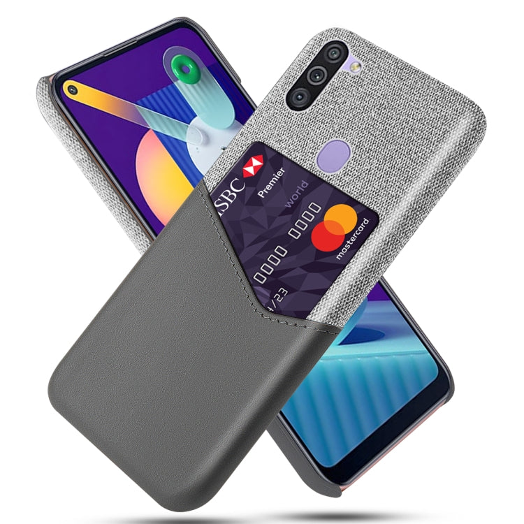 For Samsung Galaxy M11 Cloth Texture PC + PU Leather Back Cover Shockproof Case with Card Slot