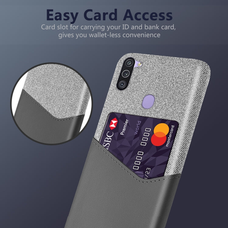For Samsung Galaxy M11 Cloth Texture PC + PU Leather Back Cover Shockproof Case with Card Slot