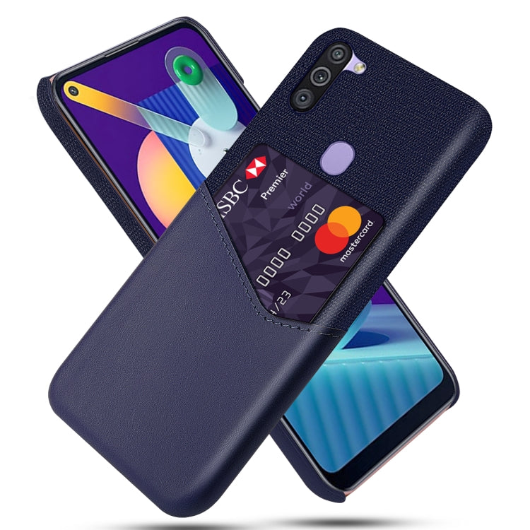For Samsung Galaxy M11 Cloth Texture PC + PU Leather Back Cover Shockproof Case with Card Slot
