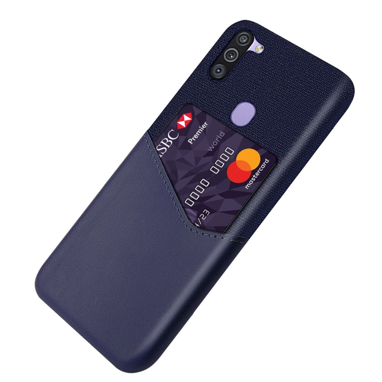 For Samsung Galaxy M11 Cloth Texture PC + PU Leather Back Cover Shockproof Case with Card Slot