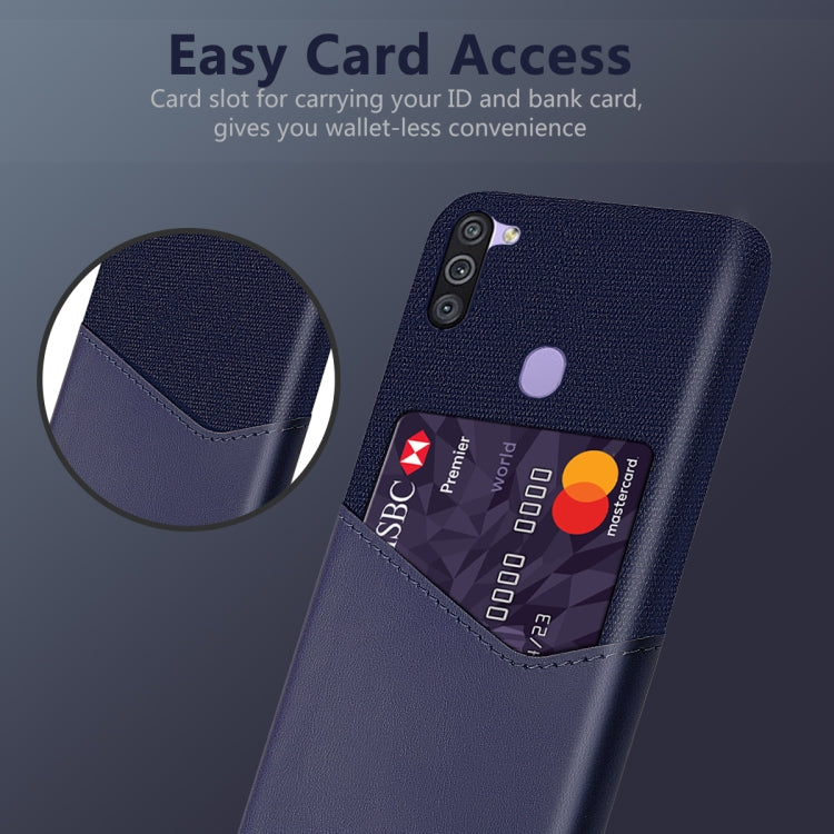 For Samsung Galaxy M11 Cloth Texture PC + PU Leather Back Cover Shockproof Case with Card Slot