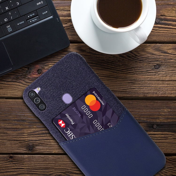 For Samsung Galaxy M11 Cloth Texture PC + PU Leather Back Cover Shockproof Case with Card Slot