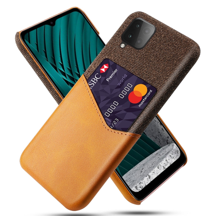 For Samsung Galaxy M12 Cloth Texture PC + PU Leather Back Cover Shockproof Case with Card Slot