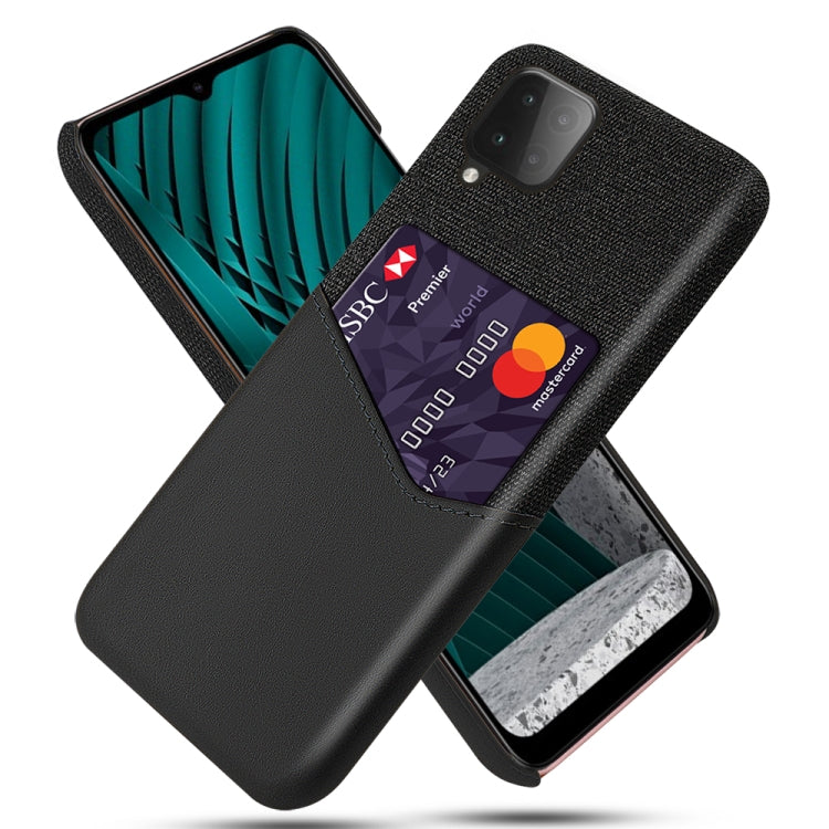 For Samsung Galaxy M12 Cloth Texture PC + PU Leather Back Cover Shockproof Case with Card Slot