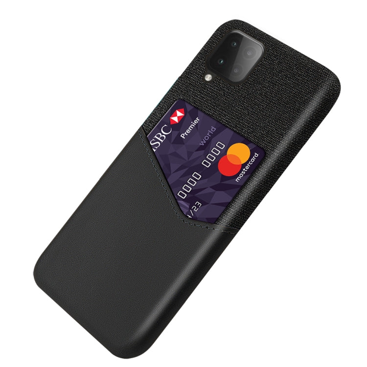 For Samsung Galaxy M12 Cloth Texture PC + PU Leather Back Cover Shockproof Case with Card Slot
