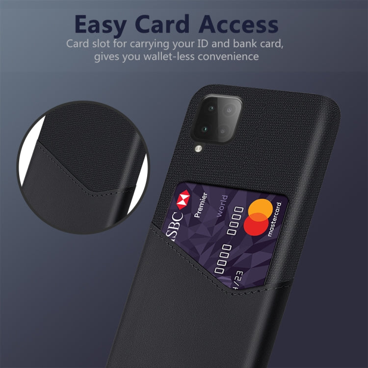 For Samsung Galaxy M12 Cloth Texture PC + PU Leather Back Cover Shockproof Case with Card Slot