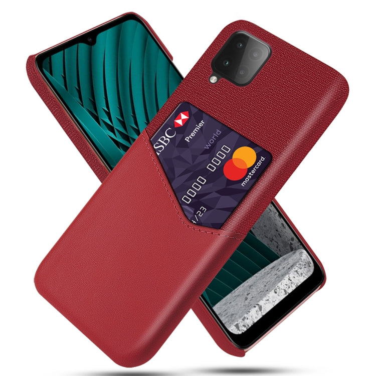 For Samsung Galaxy M12 Cloth Texture PC + PU Leather Back Cover Shockproof Case with Card Slot