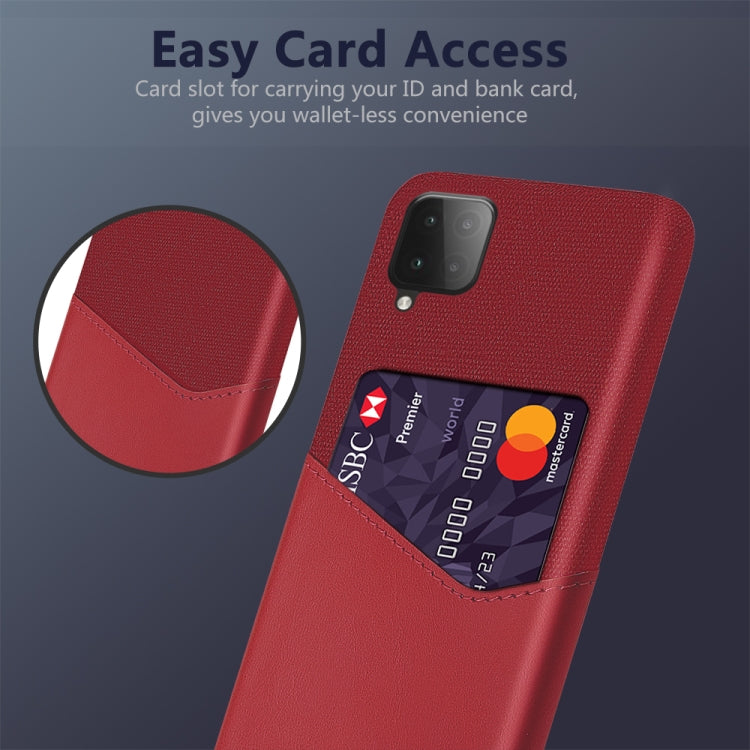 For Samsung Galaxy M12 Cloth Texture PC + PU Leather Back Cover Shockproof Case with Card Slot