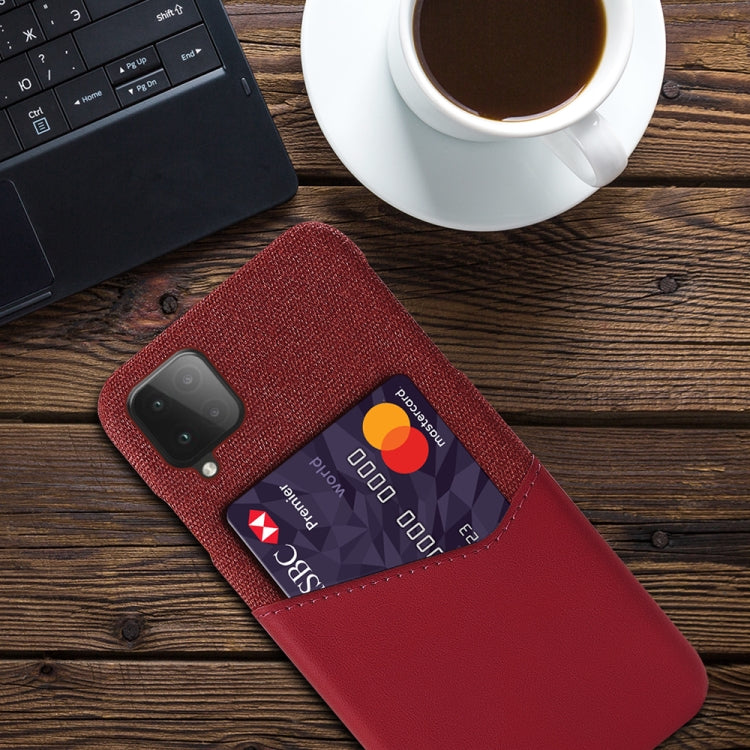 For Samsung Galaxy M12 Cloth Texture PC + PU Leather Back Cover Shockproof Case with Card Slot