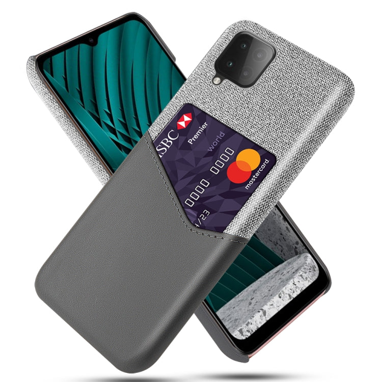 For Samsung Galaxy M12 Cloth Texture PC + PU Leather Back Cover Shockproof Case with Card Slot
