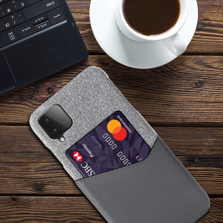 For Samsung Galaxy M12 Cloth Texture PC + PU Leather Back Cover Shockproof Case with Card Slot