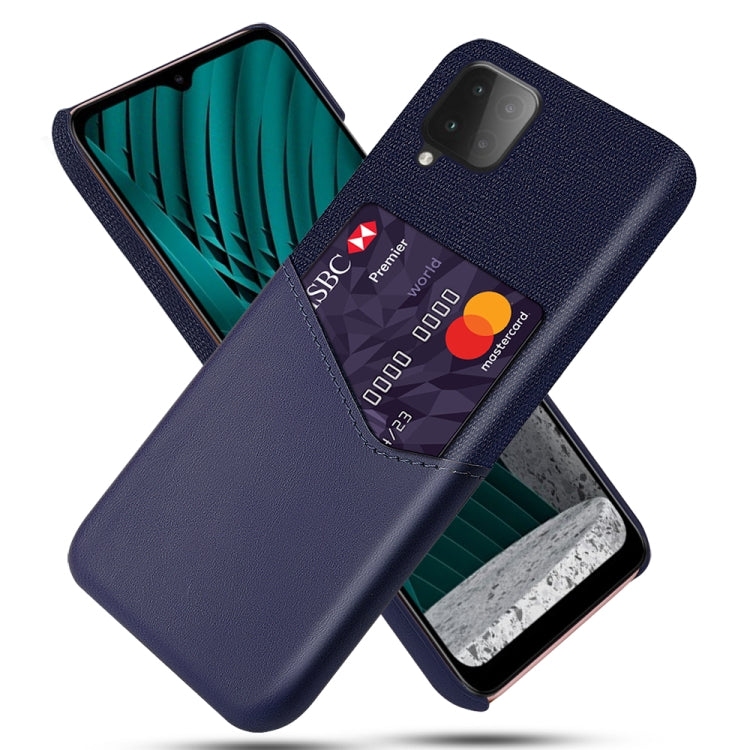 For Samsung Galaxy M12 Cloth Texture PC + PU Leather Back Cover Shockproof Case with Card Slot
