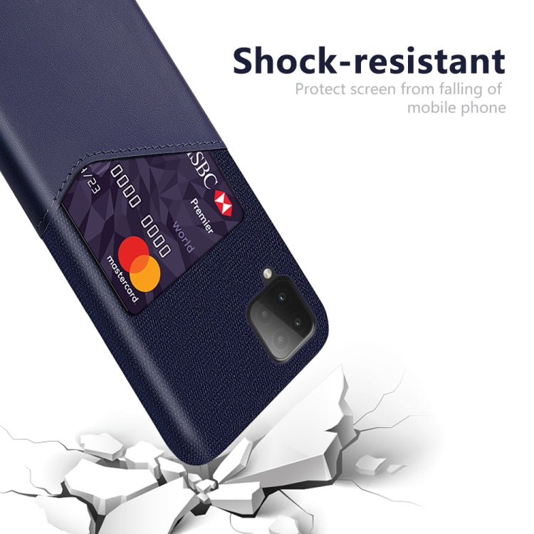 For Samsung Galaxy M12 Cloth Texture PC + PU Leather Back Cover Shockproof Case with Card Slot