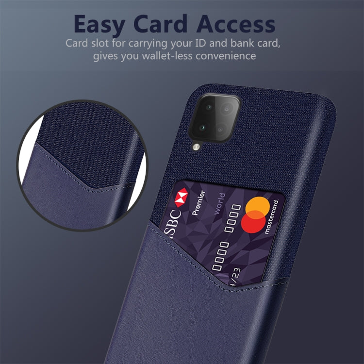 For Samsung Galaxy M12 Cloth Texture PC + PU Leather Back Cover Shockproof Case with Card Slot