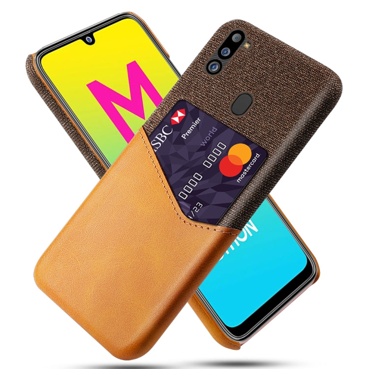 For Samsung Galaxy M21 2021 Cloth Texture PC + PU Leather Back Cover Shockproof Case with Card Slot