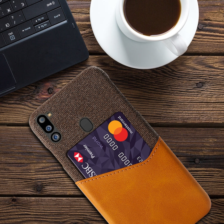 For Samsung Galaxy M21 2021 Cloth Texture PC + PU Leather Back Cover Shockproof Case with Card Slot