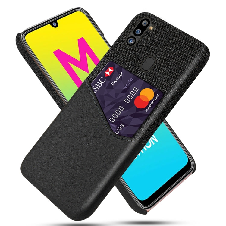 For Samsung Galaxy M21 2021 Cloth Texture PC + PU Leather Back Cover Shockproof Case with Card Slot