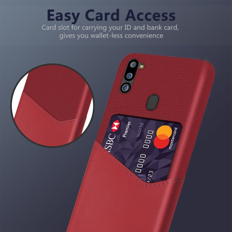 For Samsung Galaxy M21 2021 Cloth Texture PC + PU Leather Back Cover Shockproof Case with Card Slot
