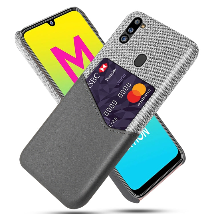 For Samsung Galaxy M21 2021 Cloth Texture PC + PU Leather Back Cover Shockproof Case with Card Slot