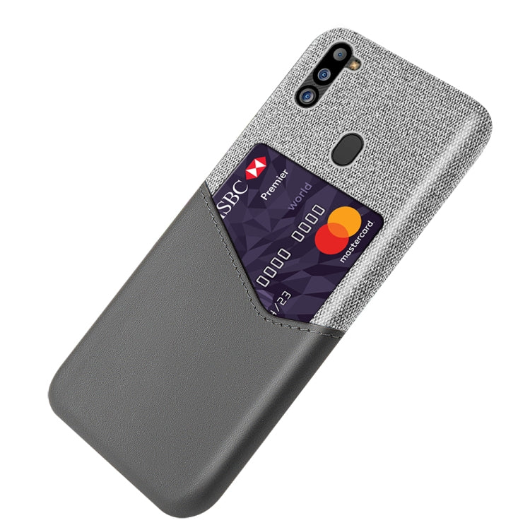 For Samsung Galaxy M21 2021 Cloth Texture PC + PU Leather Back Cover Shockproof Case with Card Slot
