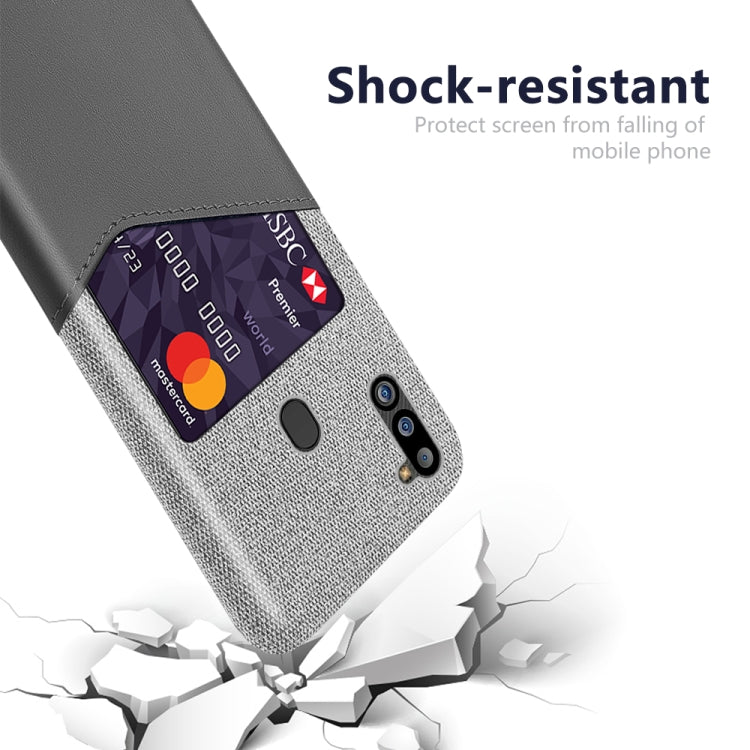 For Samsung Galaxy M21 2021 Cloth Texture PC + PU Leather Back Cover Shockproof Case with Card Slot
