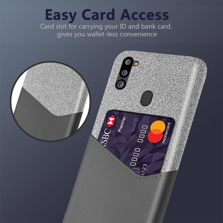 For Samsung Galaxy M21 2021 Cloth Texture PC + PU Leather Back Cover Shockproof Case with Card Slot