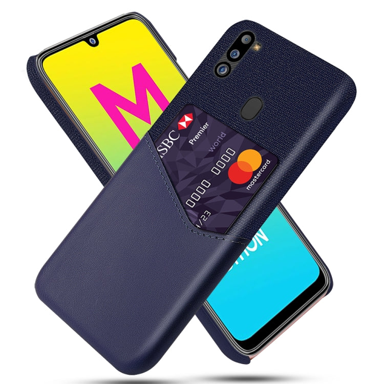 For Samsung Galaxy M21 2021 Cloth Texture PC + PU Leather Back Cover Shockproof Case with Card Slot
