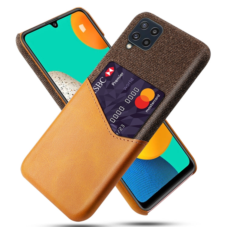 For Samsung Galaxy M32 Cloth Texture PC + PU Leather Back Cover Shockproof Case with Card Slot