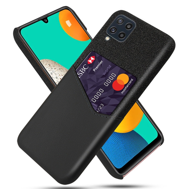 For Samsung Galaxy M32 Cloth Texture PC + PU Leather Back Cover Shockproof Case with Card Slot