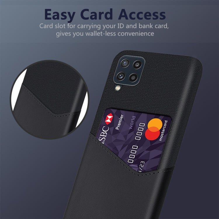 For Samsung Galaxy M32 Cloth Texture PC + PU Leather Back Cover Shockproof Case with Card Slot