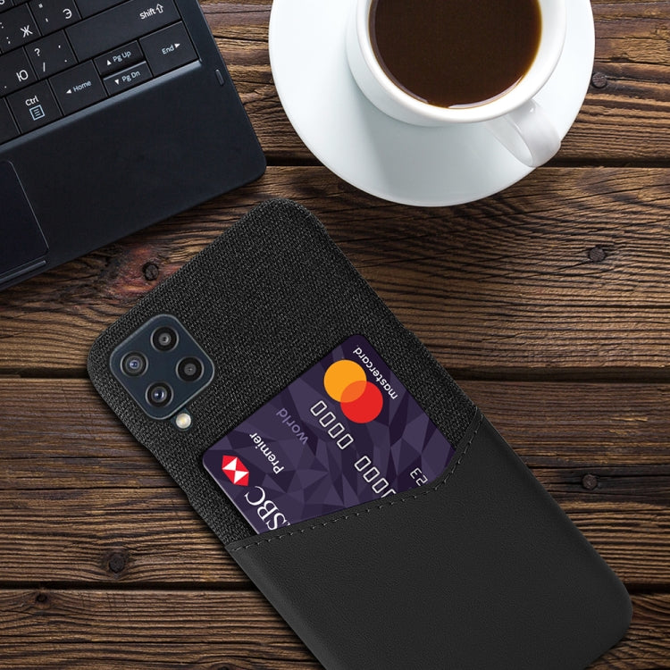 For Samsung Galaxy M32 Cloth Texture PC + PU Leather Back Cover Shockproof Case with Card Slot
