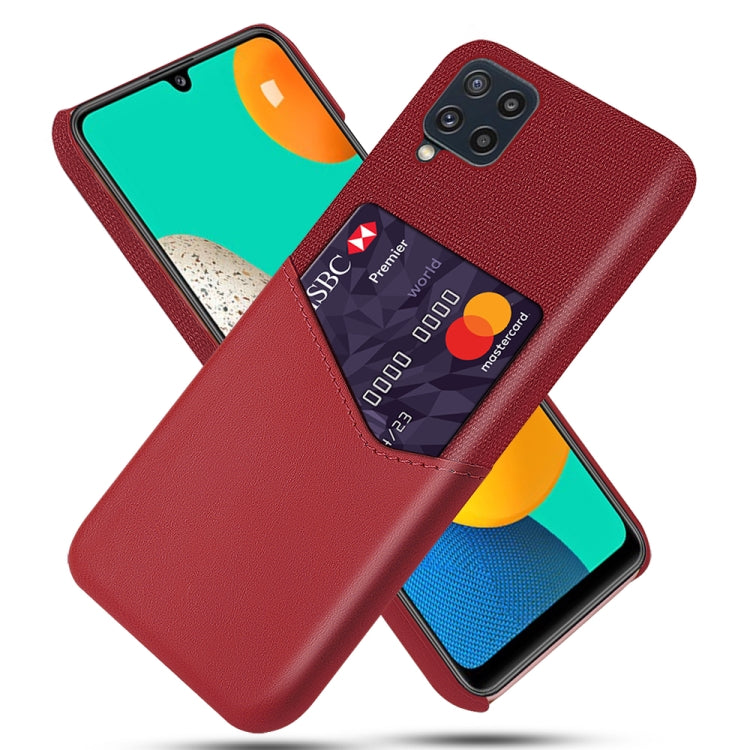 For Samsung Galaxy M32 Cloth Texture PC + PU Leather Back Cover Shockproof Case with Card Slot