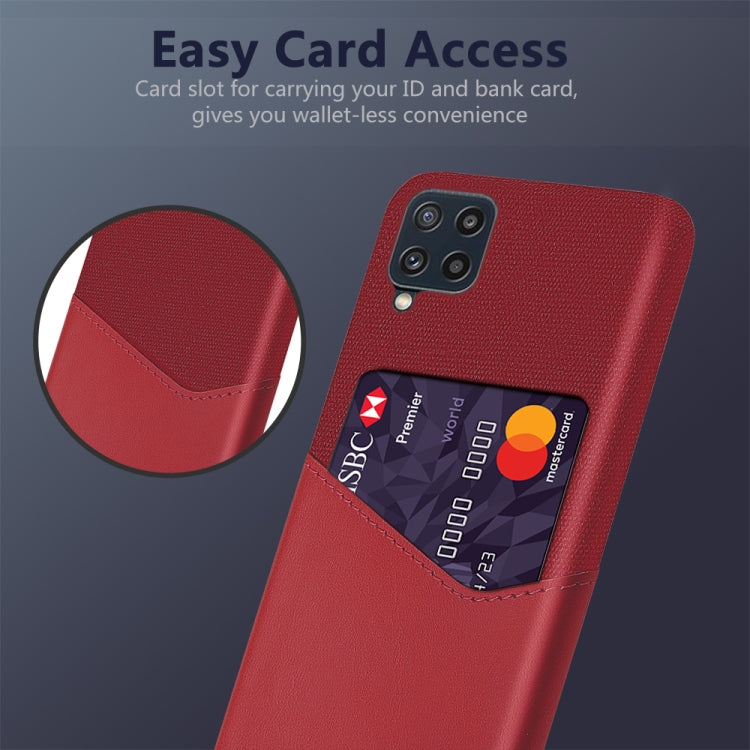 For Samsung Galaxy M32 Cloth Texture PC + PU Leather Back Cover Shockproof Case with Card Slot