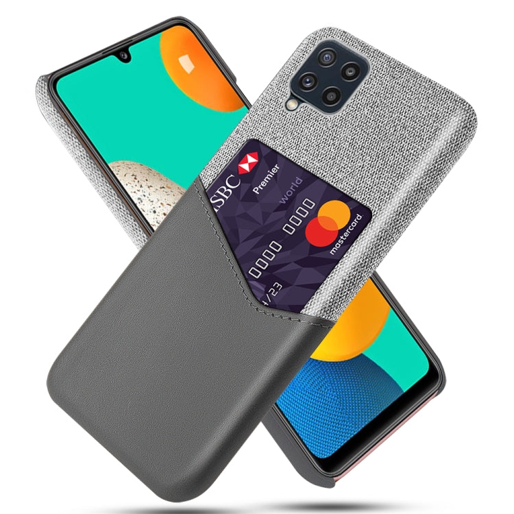For Samsung Galaxy M32 Cloth Texture PC + PU Leather Back Cover Shockproof Case with Card Slot