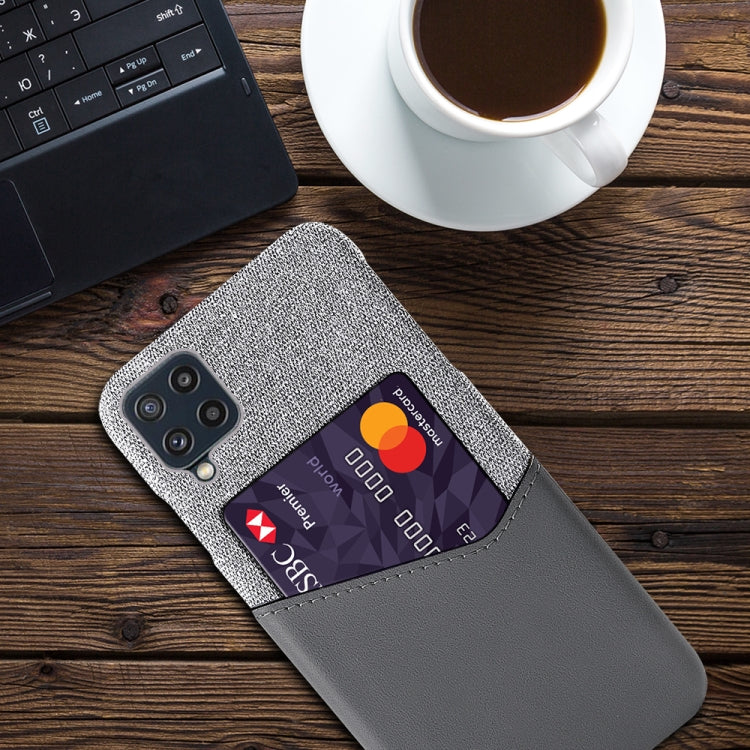 For Samsung Galaxy M32 Cloth Texture PC + PU Leather Back Cover Shockproof Case with Card Slot
