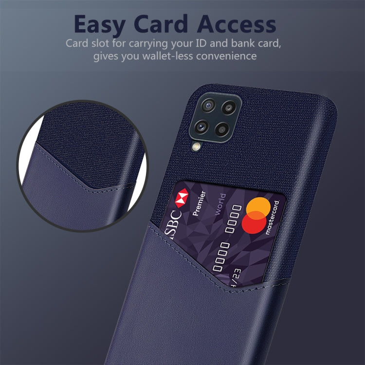 For Samsung Galaxy M32 Cloth Texture PC + PU Leather Back Cover Shockproof Case with Card Slot