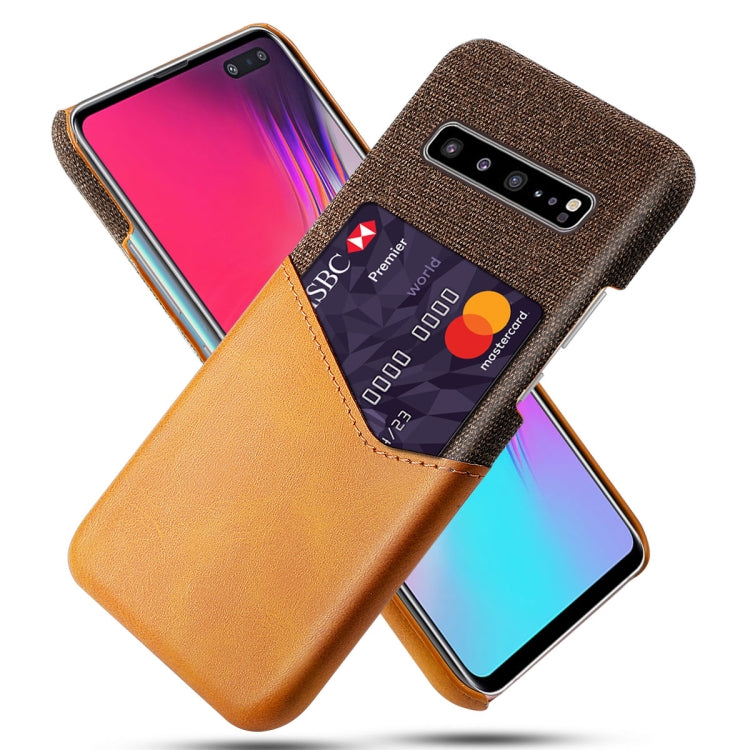 For Samsung Galaxy S10 5G Cloth Texture PC + PU Leather Back Cover Shockproof Case with Card Slot