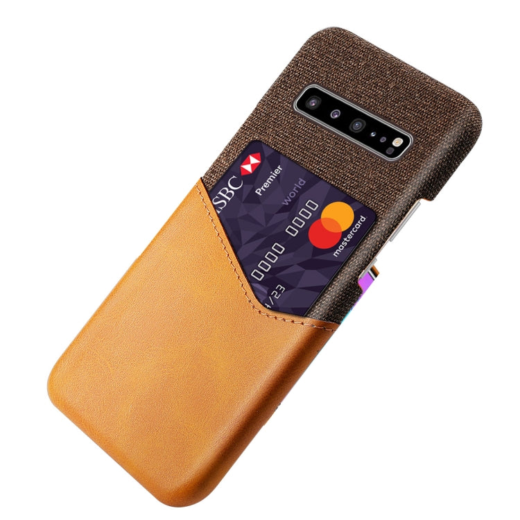 For Samsung Galaxy S10 5G Cloth Texture PC + PU Leather Back Cover Shockproof Case with Card Slot