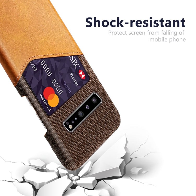For Samsung Galaxy S10 5G Cloth Texture PC + PU Leather Back Cover Shockproof Case with Card Slot