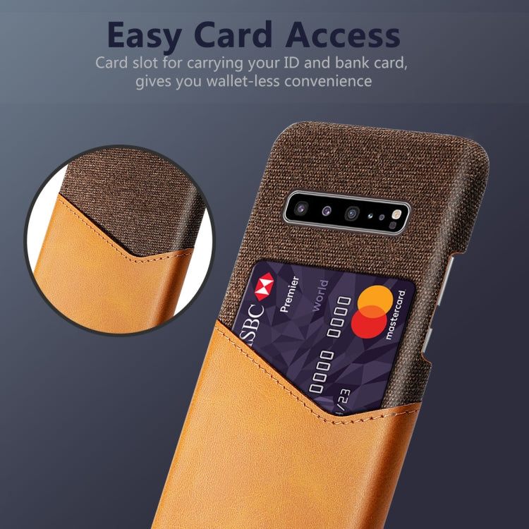 For Samsung Galaxy S10 5G Cloth Texture PC + PU Leather Back Cover Shockproof Case with Card Slot