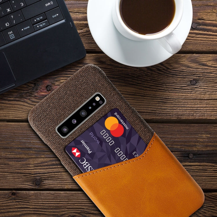 For Samsung Galaxy S10 5G Cloth Texture PC + PU Leather Back Cover Shockproof Case with Card Slot