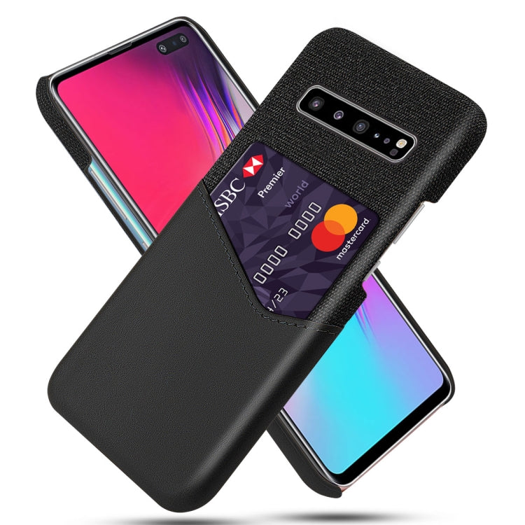 For Samsung Galaxy S10 5G Cloth Texture PC + PU Leather Back Cover Shockproof Case with Card Slot
